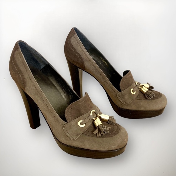 Stuart Weitzman Suede Tassup Moc Oxford Tassel Platform Heels, Women’s Size 7.5 - Picture 3 of 13
